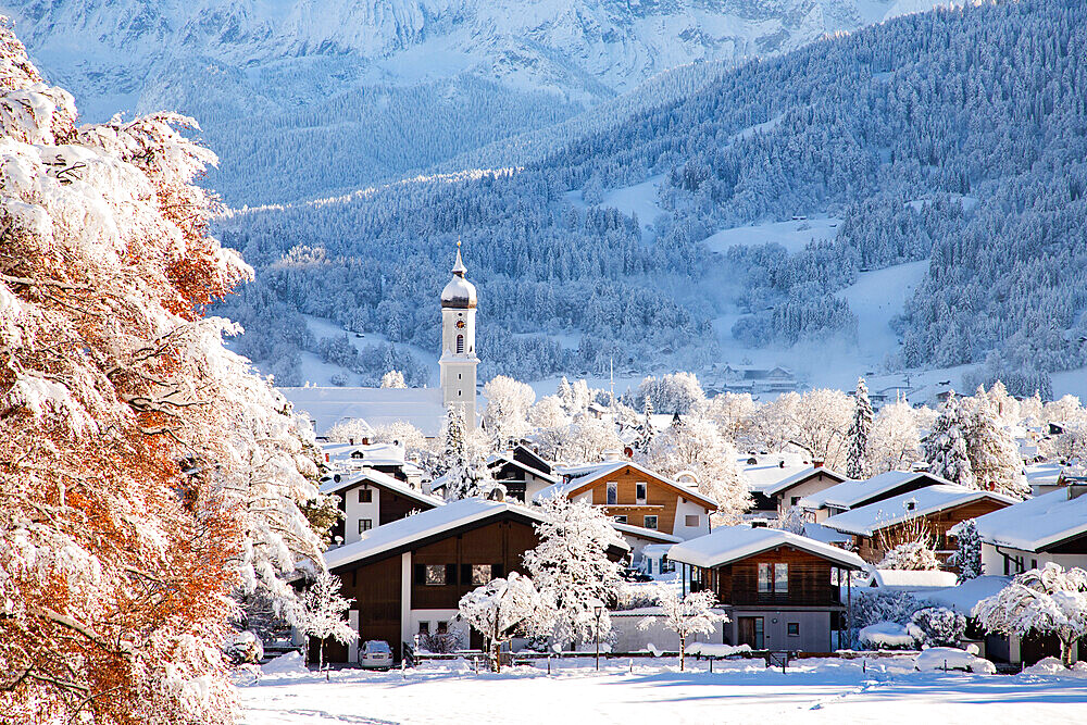 Wintertime with big snow in the Bavarian Alps, Garmish-Partenkirchen, Germany, Europe