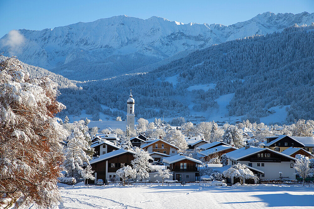 Wintertime with big snow in the Bavarian Alps, Garmish-Partenkirchen, Germany, Europe