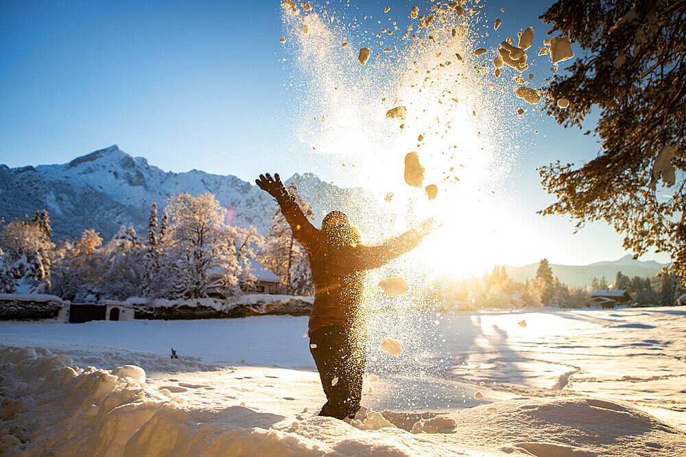 Wintertime with big snow in the Bavarian Alps, Garmish-Partenkirchen, Germany, Europe