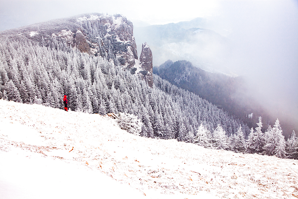 Winter landscape in Ceahlau mountains, Romania, Europe