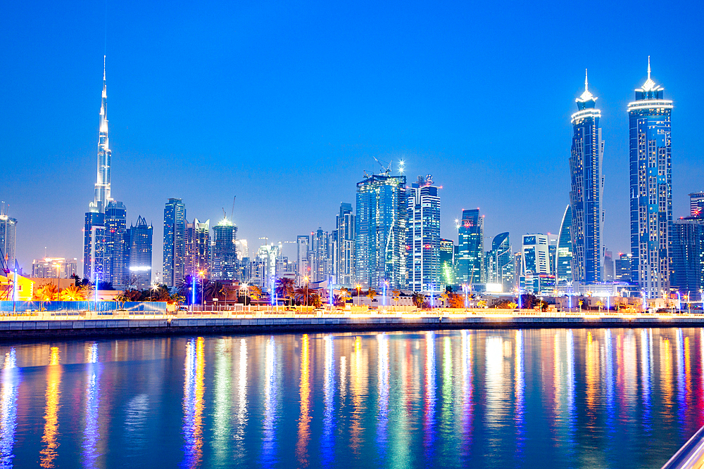 Dubai Downtown skyscrapers and Burj Khalifa, Dubai, United Arab Emirates, Middle East