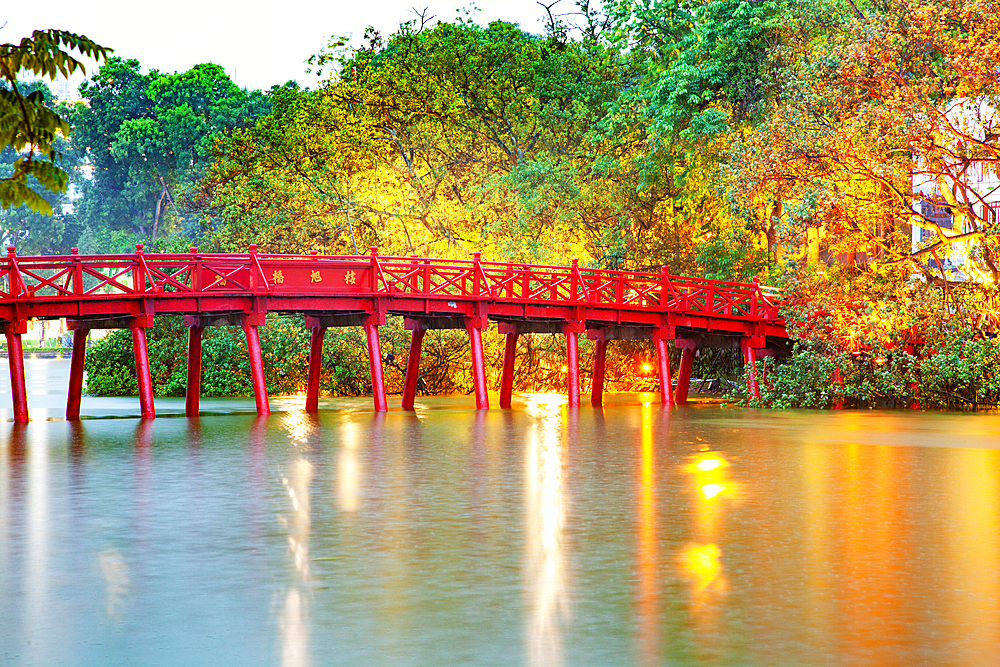 Red bridge in Hanoi, Vietnam, Indochina, Southeast Asia, Asia