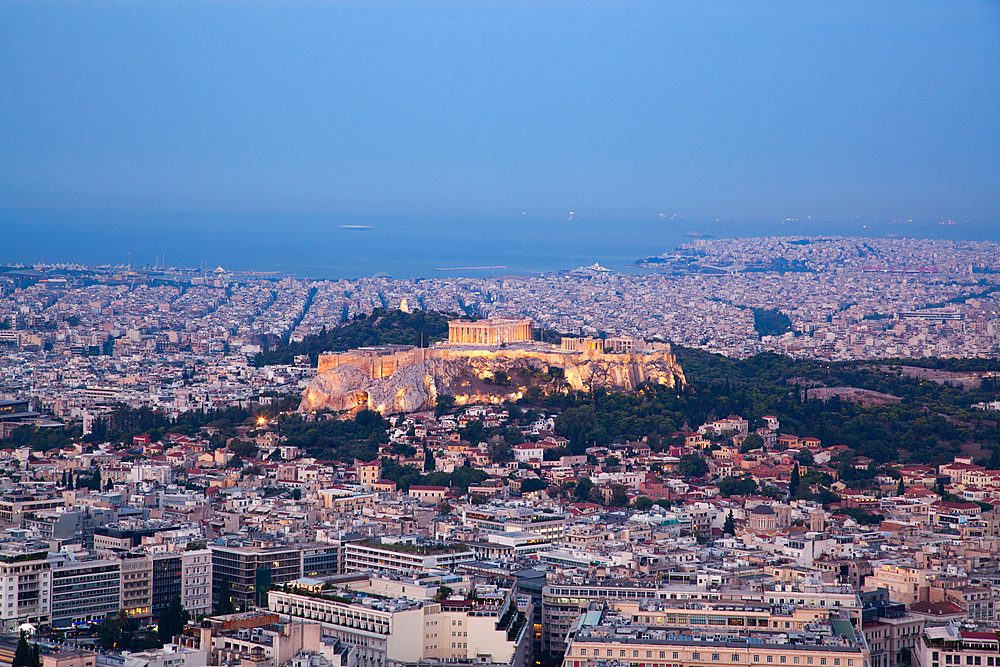 View over city to the Acropolis, Athens, Greece, Europe