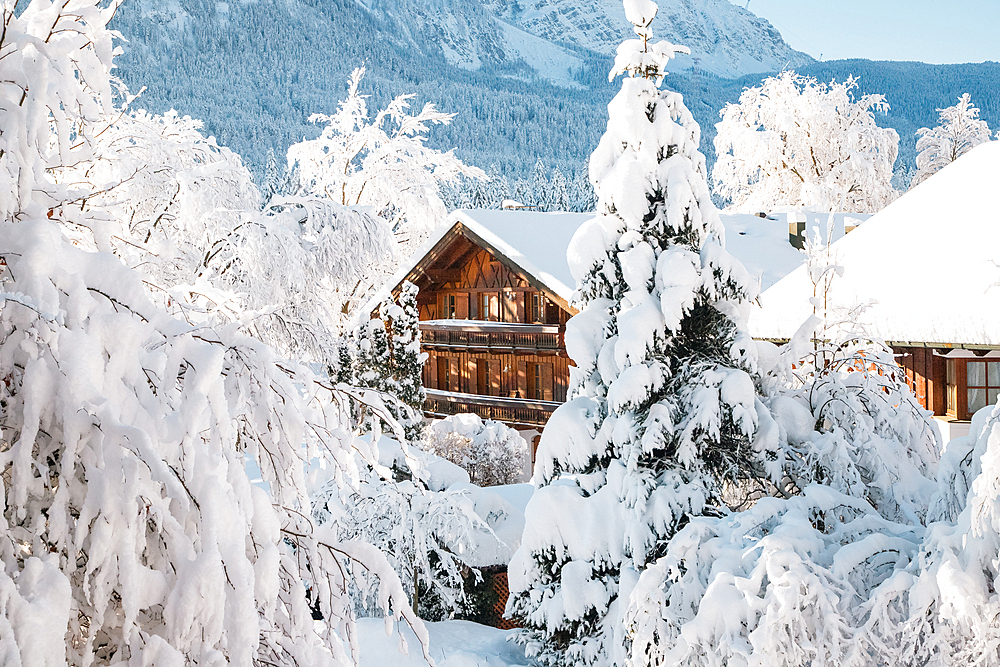 Wintertime in small German village of Garmisch-Partenkirchen, Bavaria, Germany, Europe