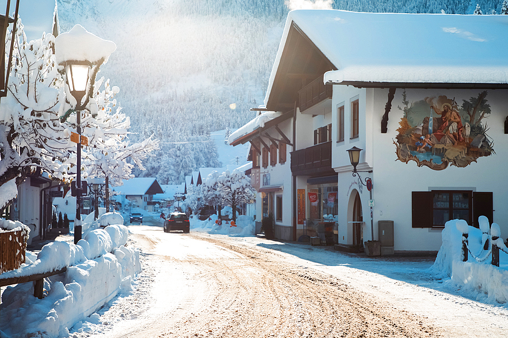 wintertime in small german village Garmish-Partenkirchen