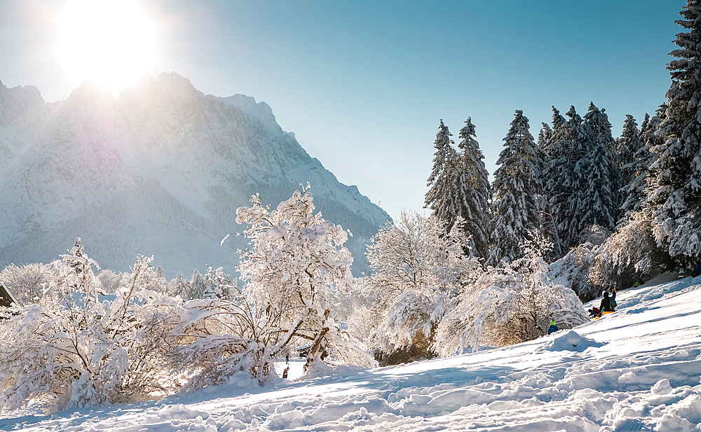 Wintertime in small German village of Garmisch-Partenkirchen, Bavaria, Germany, Europe