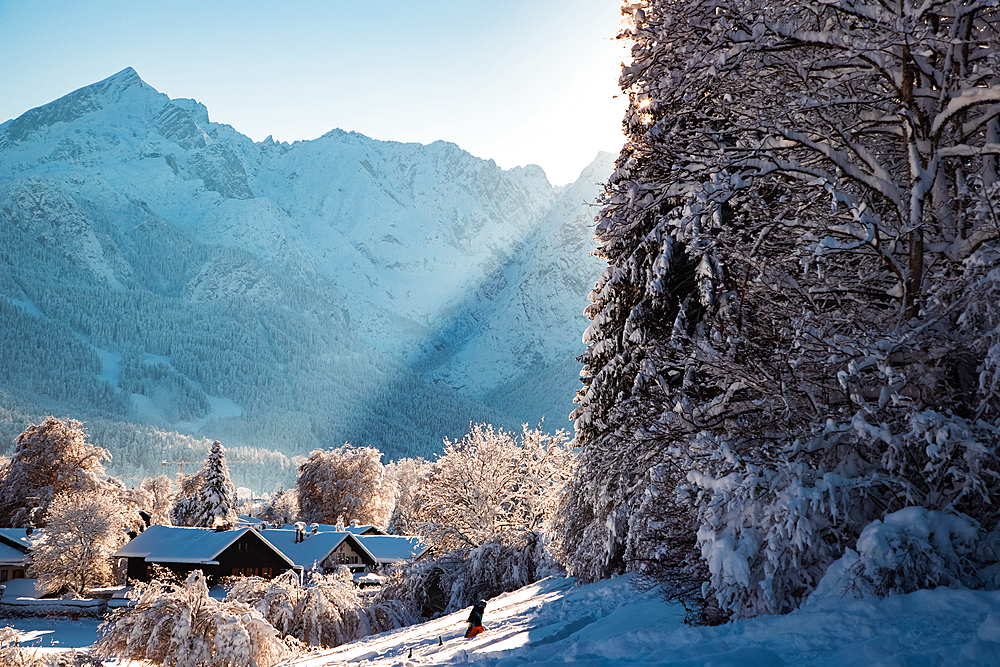 Wintertime in small German village of Garmisch-Partenkirchen, Bavaria, Germany, Europe