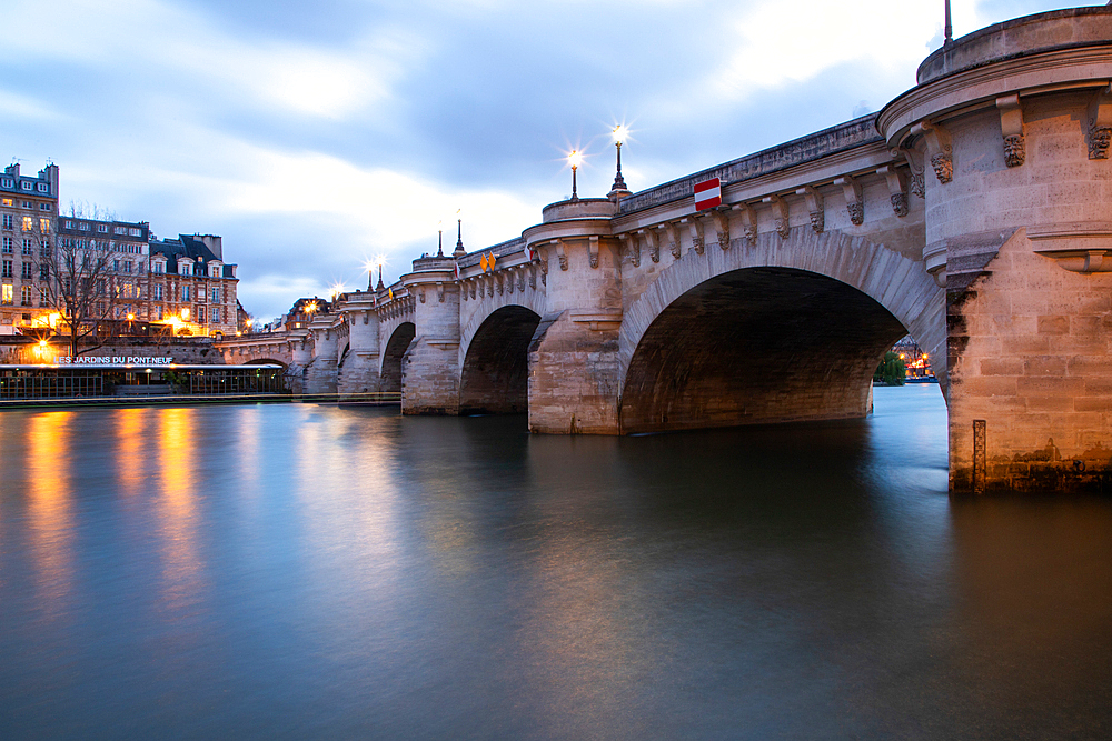 Pont Neuf bridge and River Seine, with old houses, Paris, France