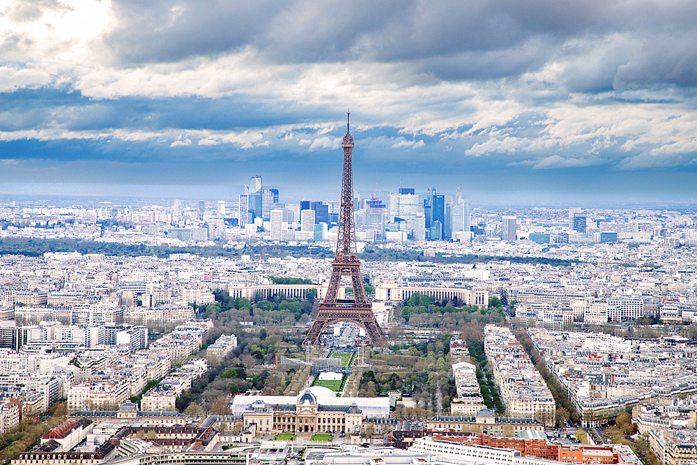 Aerial view of Paris with Eiffel Tower, Paris, France