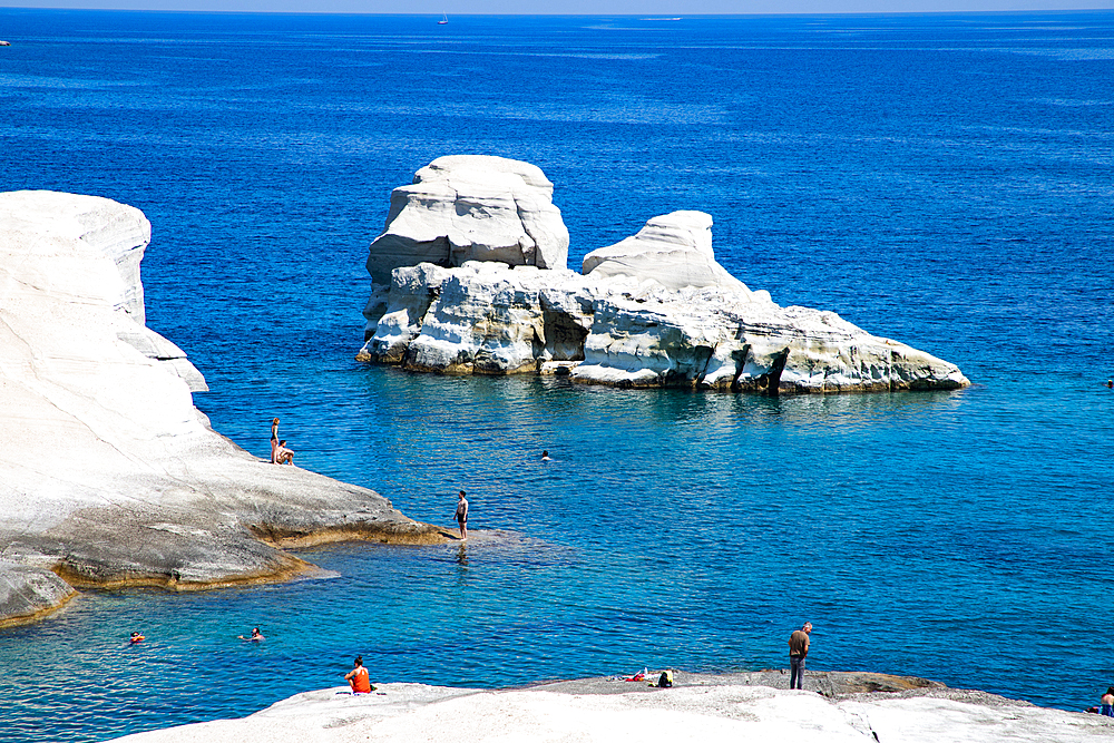 white chalk cliffs in Sarakiniko, Milos island, Cyclades, Greece