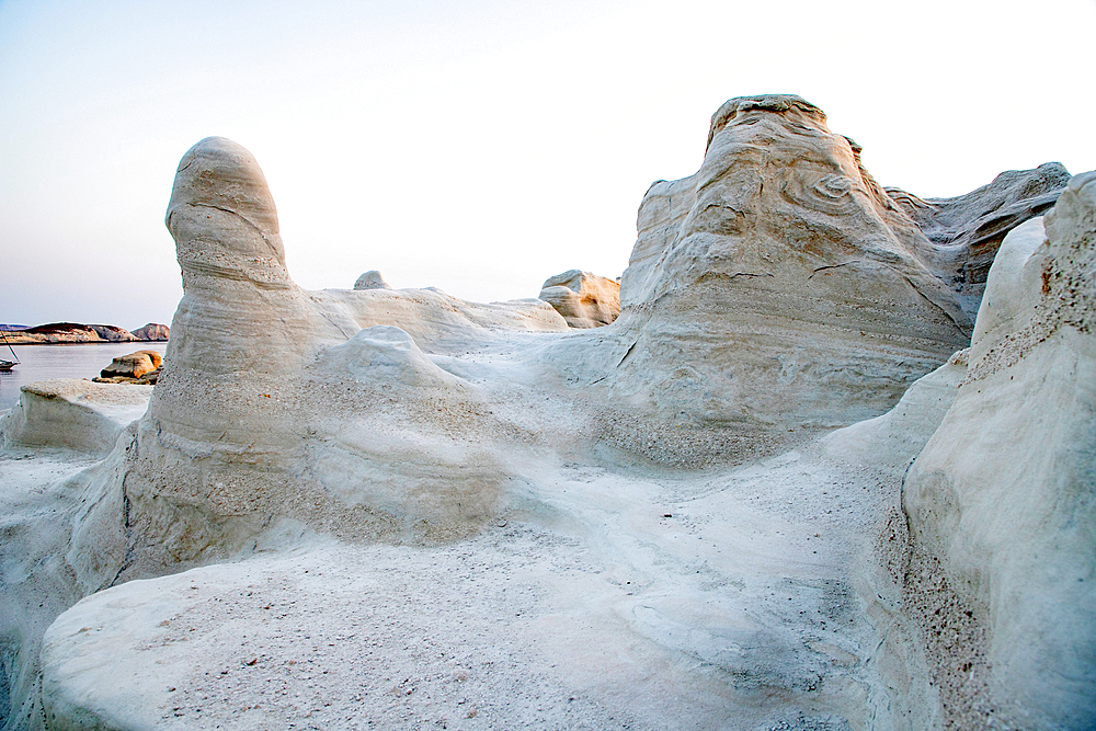 white chalk cliffs in Sarakiniko, Milos island, Cyclades, Greece