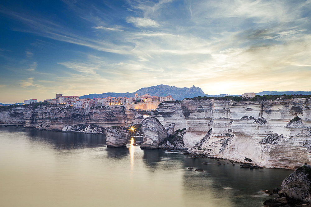 sunset over the Town of Bonifacio, Corsica Island, France