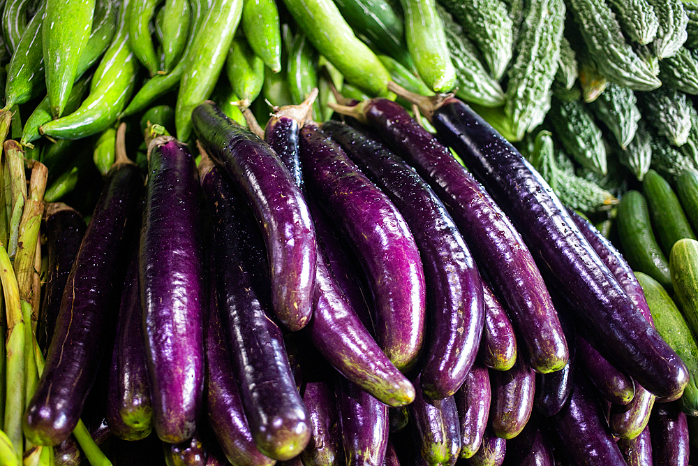 fresh fruit and vegetables on tropical market