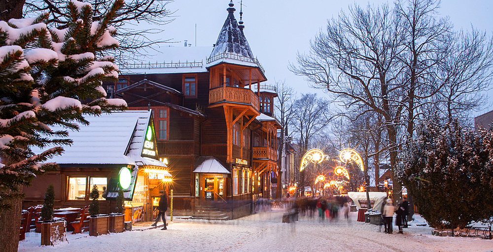 famous Krupowki street in winter in Zakopane Poland