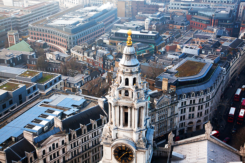 rooftop view over London on a foggy day from St Paul's cathedral, UK