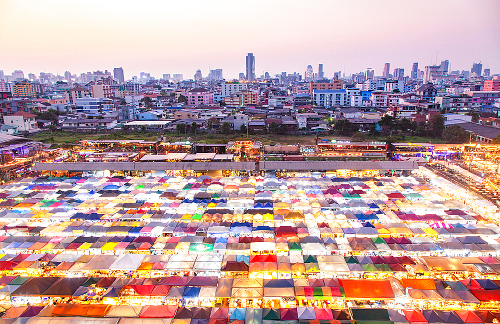 colorful Night Train Market Ratchada, Bangkok, Thailand