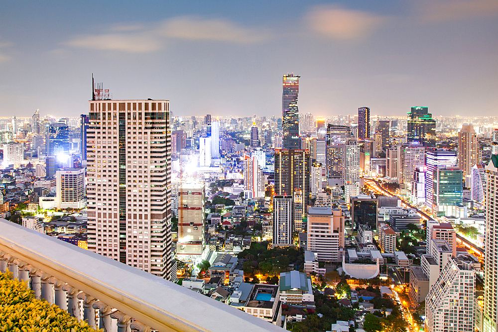 aerial view of Bangkok City skyscrapers with King Power MahaNakhon building Thailand