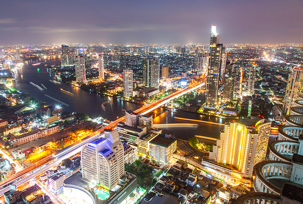 aerial night view of Bangkok City skyscrapers Thailand