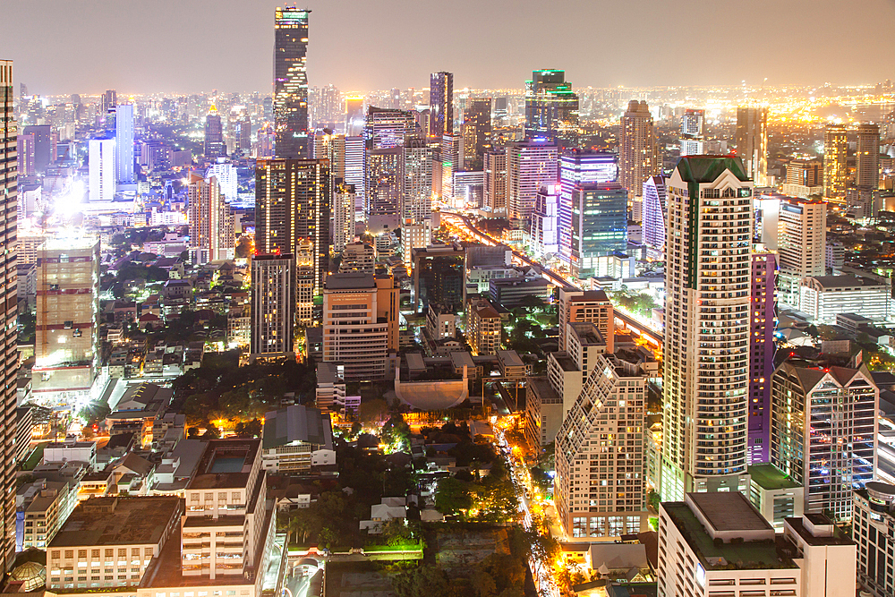 aerial night view of Bangkok City skyscrapers Thailand