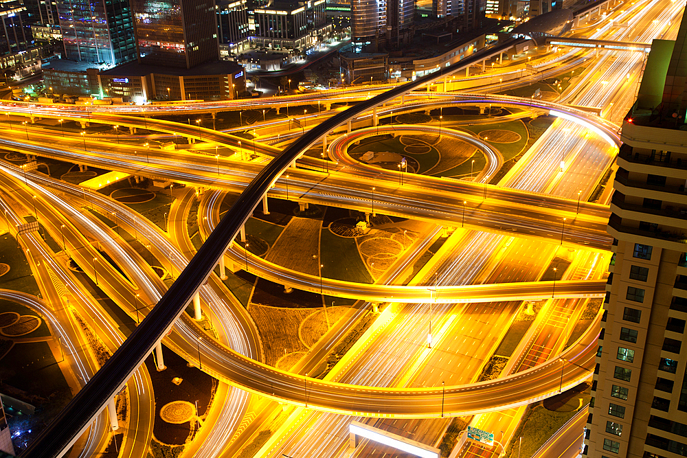 Night traffic on a busy intersection on Sheikh Zayed highway