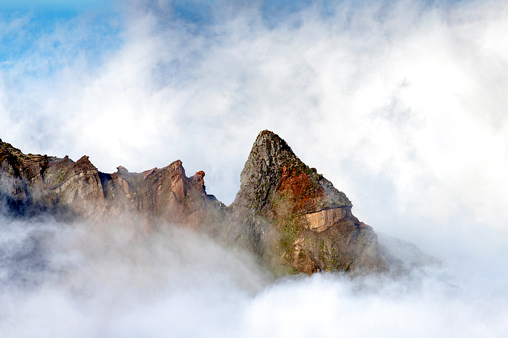 Landscape on the trek between Arieiro peak and Ruivo peak of Madeira island, Portugal