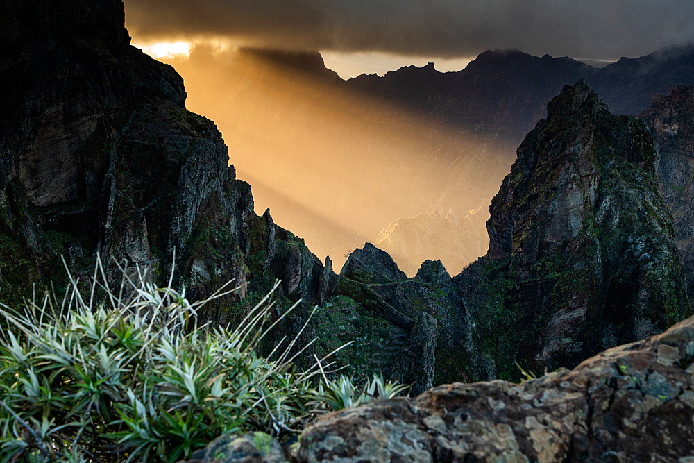 Landscape on the trek between Arieiro peak and Ruivo peak of Madeira island, Portugal