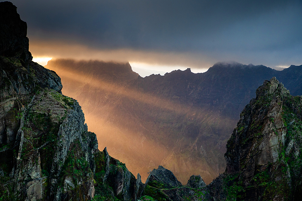 Landscape on the trek between Arieiro peak and Ruivo peak of Madeira island, Portugal