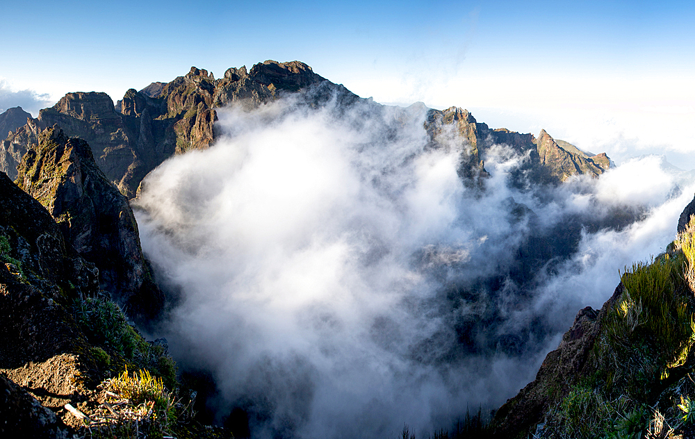 Landscape on the trek between Arieiro peak and Ruivo peak of Madeira island, Portugal