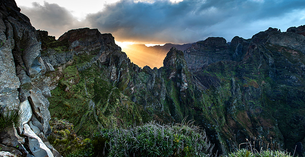 view of the mountains and rocks near Arieiro peak - the highest point of Madeira island, Portugal