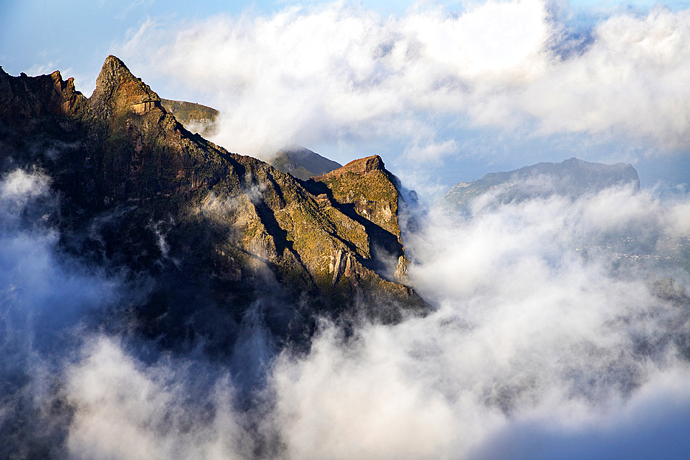view of the mountains and rocks near Arieiro peak - the highest point of Madeira island, Portugal