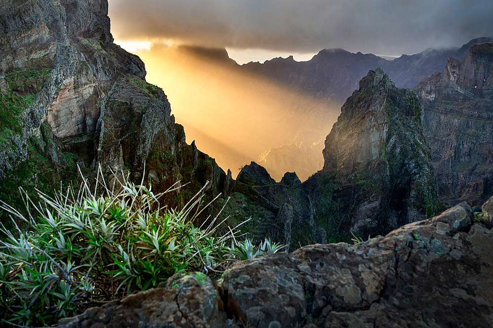 view of the mountains and rocks near Arieiro peak - the highest point of Madeira island, Portugal