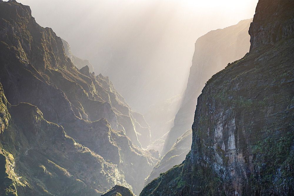 view of the mountains and rocks near Arieiro peak - the highest point of Madeira island, Portugal