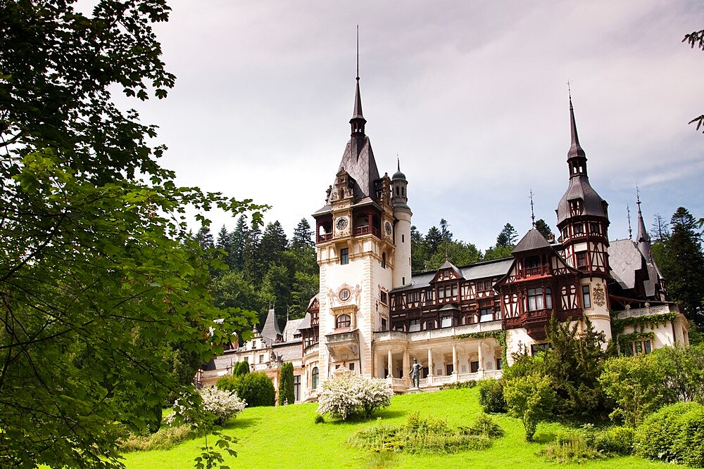 Peles Castle a Neo-Renaissance castle in the Carpathian Mountains, near Sinaia, in Prahova County, Romania, Europe