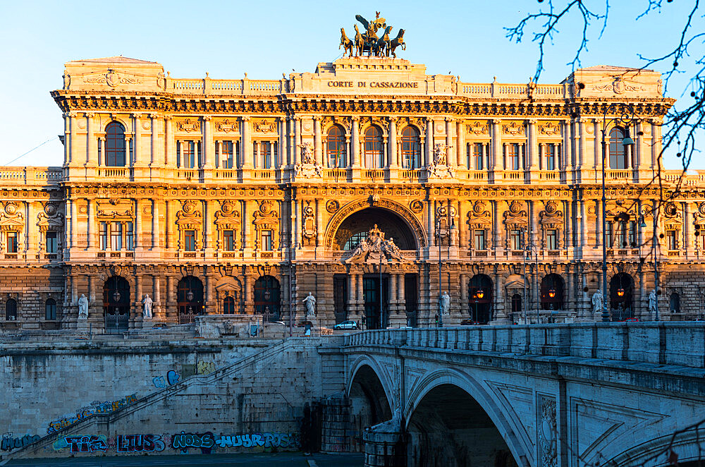 Corte Suprema di Cassazione (Supreme Court of Cassation) in Palazzo di Giustizia (Palace of Justice) at sunrise, Rome, Lazio, Italy, Europe