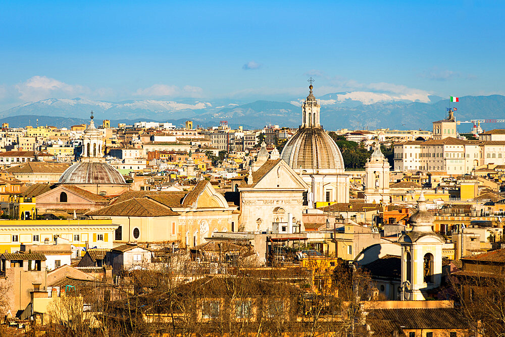 Historic Rome city skyline with domes and spires seen from Janiculum Terrace, Rome, Lazio, Italy, Europe