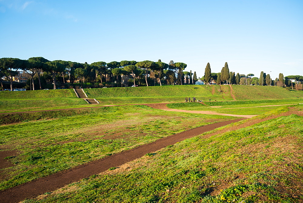 The Circus Maximus (Circo Massimo), an ancient Roman chariot racing stadium and mass entertainment venue in Rome, Lazio, Italy, Europe