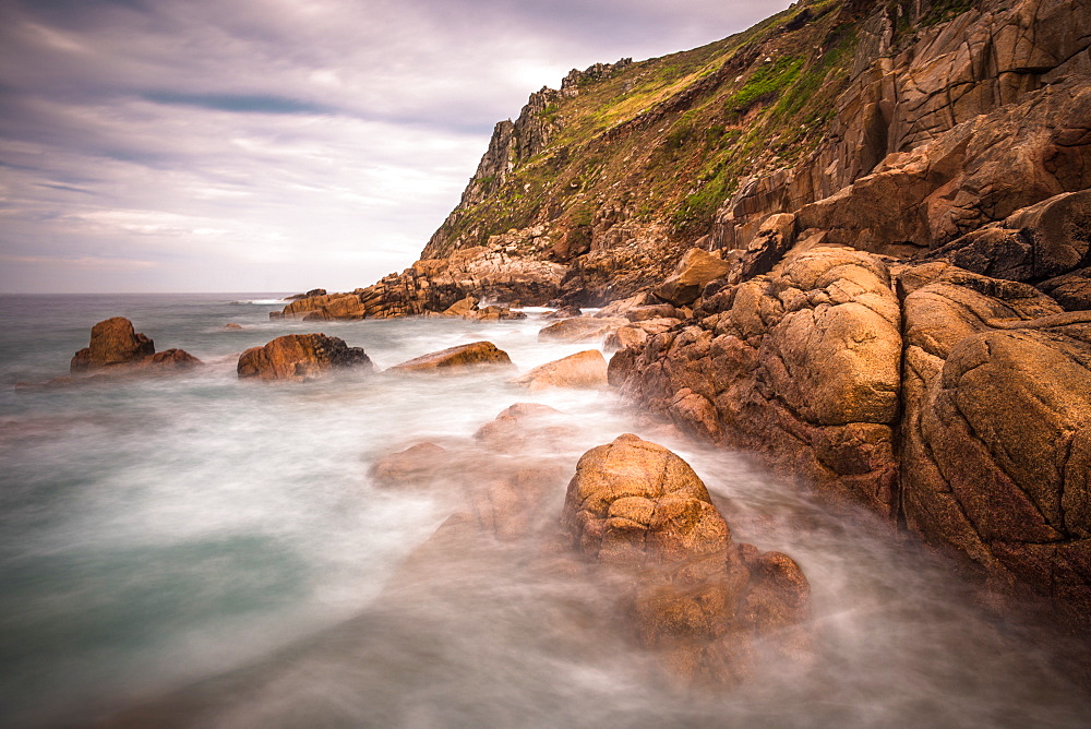 Porth Nanven, a rocky cove near Land's End, Cornwall, England, United Kingdom, Europe