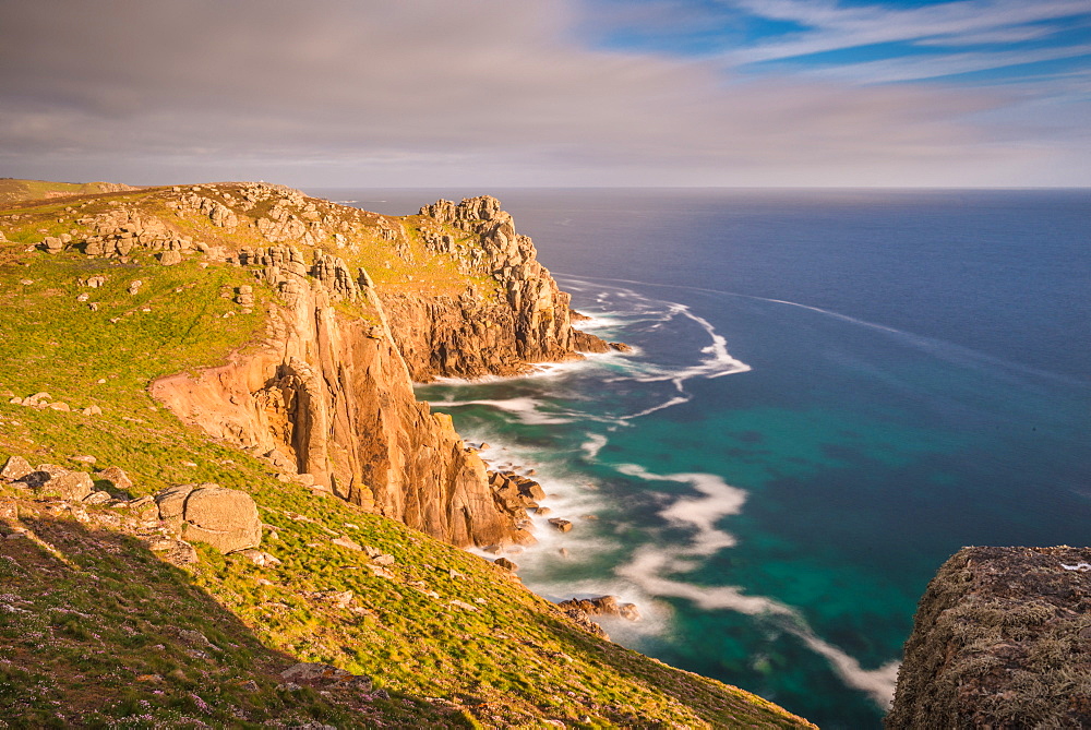 Sunset Zawn Trevilley and Carn Boel at Lands End on the tip of Cornwall, England, United Kingdom, Europe