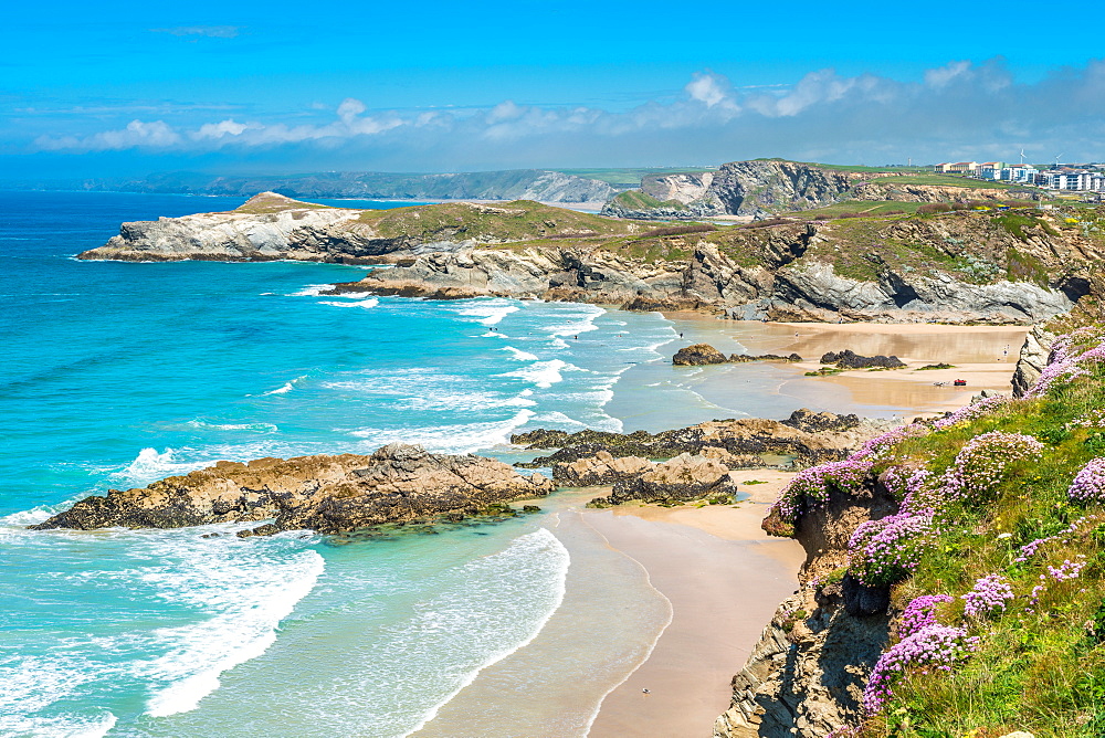 Spectacular clifftop coastal scenery at Newquay in West Cornwall, England, United Kingdom, Europe