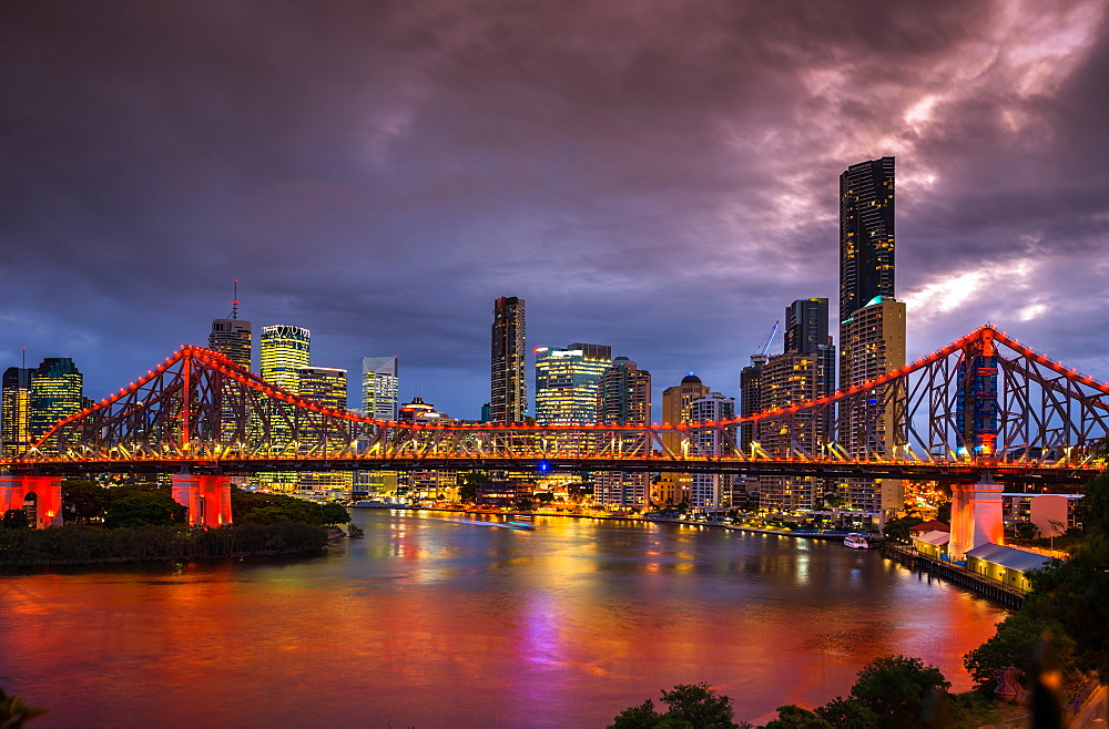 Story Bridge lit up after dark, Brisbane, Queensland, Australia, Pacific