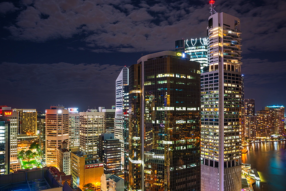 Aerial view of Brisbane city after dark, Brisbane, Queensland, Australia, Pacific