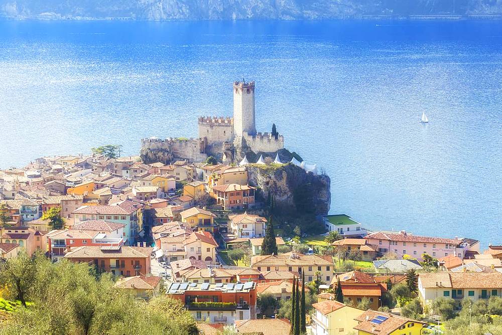 Village from above, Malcesine, Lake Garda, Verona Province, Veneto, Italian Lakes, Italy, Europe