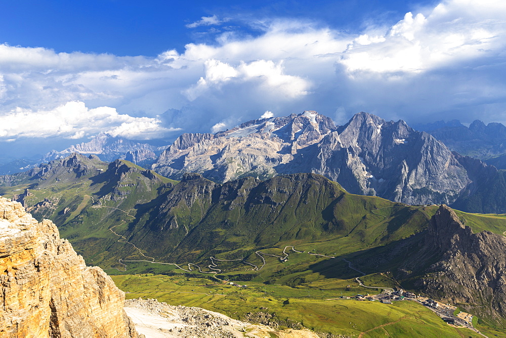 Marmolada and Pordoi Pass, Trentino, Dolomites, Italy, Europe