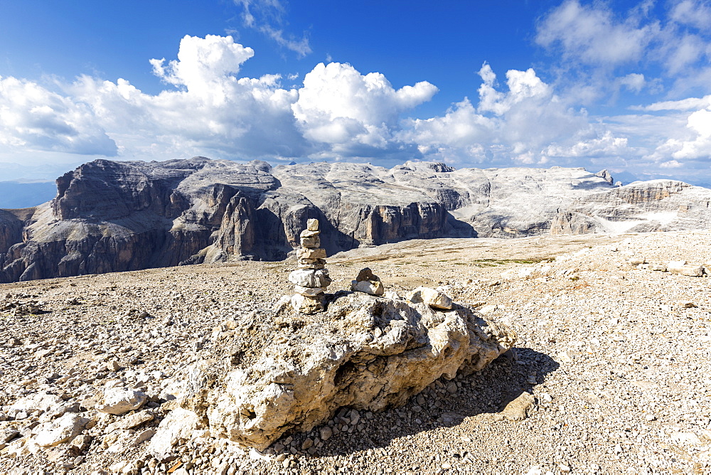 Little pebble at the plateau of Piz Pordoi, Fassa Valley, Trentino, Dolomites, Italy, Europe