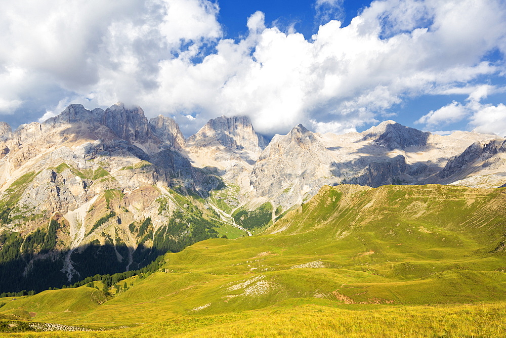 Marmolada Group from San Nicolo Pass, Fassa Valley, Trentino, Dolomites, Italy, Europe