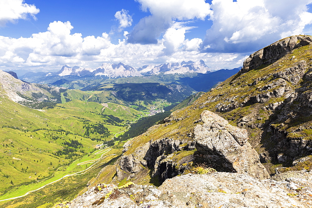 Badia Valley and Pordoi Pass road, Pordoi Pass, Fassa Valley, Trentino, Dolomites, Italy, Europe