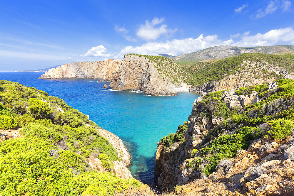 Beach of Cala Domestica from above, Iglesias, Sud Sardegna province, Sardinia, Italy, Mediterranean, Europe