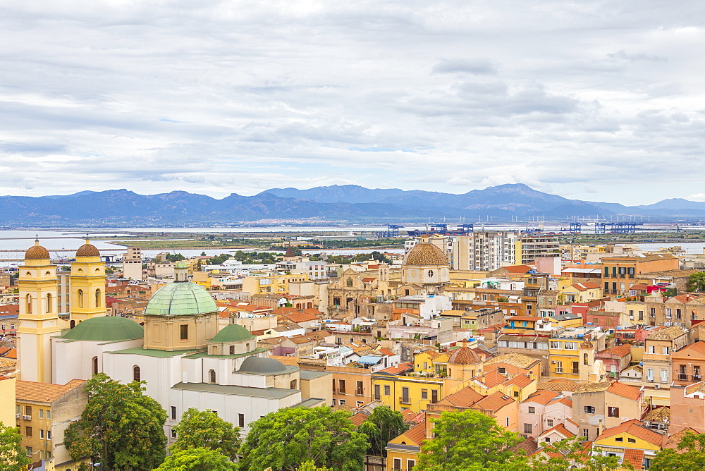 View over the historic center of Cagliari, Cagliari province, Sardinia, Italy, Mediterranean, Europe