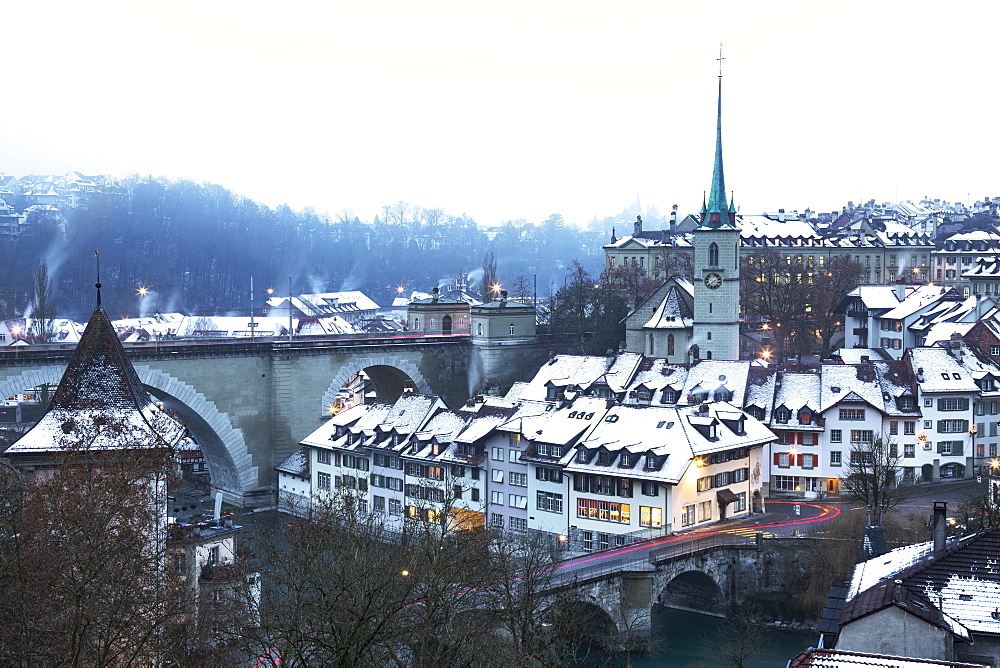 Foggy winter dusk at Bern, Canton of Bern, Switzerland, Europe