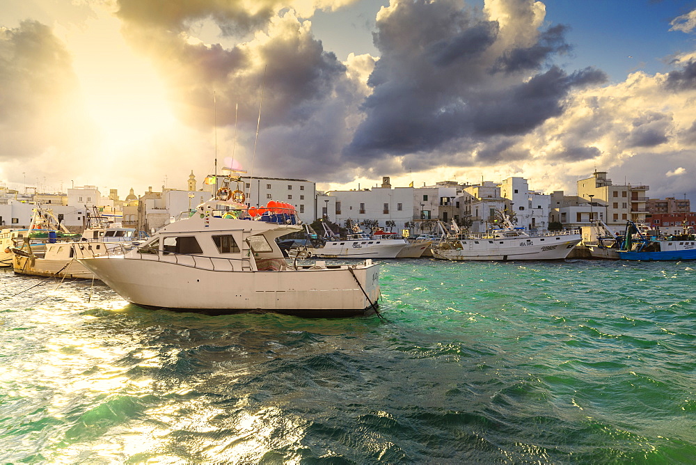 Cloudy sunset in the port of Monopoli, Apulia, Italy, Europe